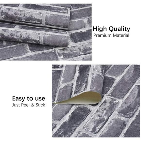 Grey Brick Peel and Stick Wallpaper Self Adhesive Vinyl Contact Paper Roll - Picture 5 of 8